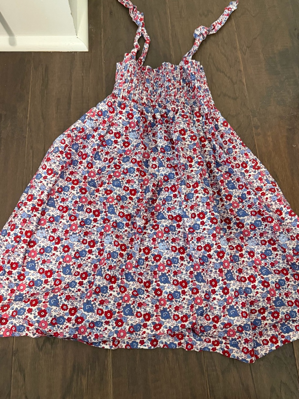 Girls Floral Smocked Sundress in Red and Blue